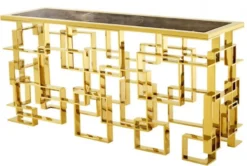 Casa Padrino Art Deco Luxus Konsole Edelstahl Gold Finish mit Marmorplatte 150 x 60 x H. 77 cm