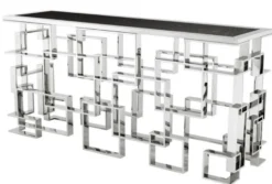 Casa Padrino Art Deco Luxus Konsole Edelstahl Nickel Finish mit Granitplatte 150 x 60 x H. 77 cm
