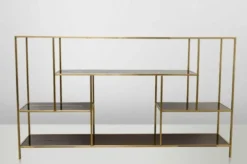 Casa Padrino Art Deco Luxus Regal Schrank Edelstahl Gold mit getönten Glasböden H108 x 190 x 40 cm