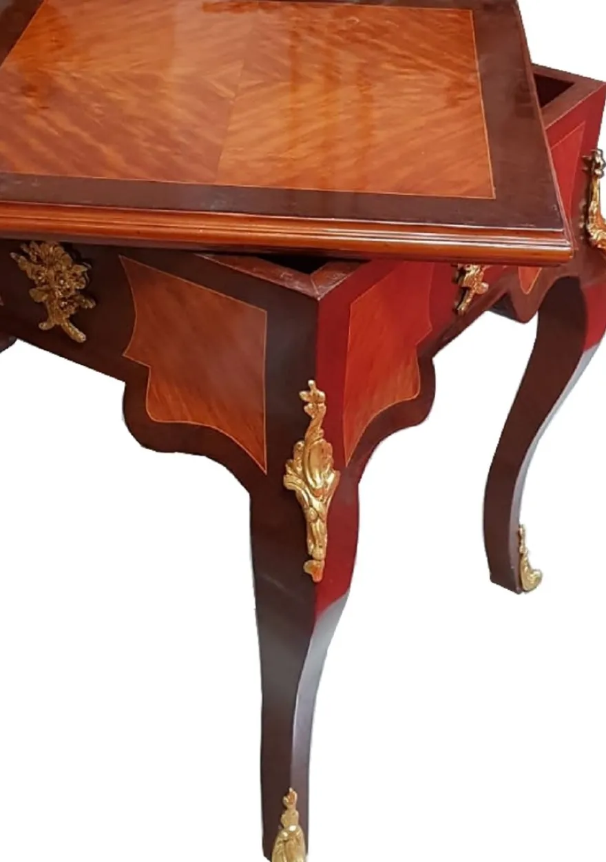 Casa Padrino Art Deco Massivholz Schachtisch Braun / Dunkelbraun / Beige / Messing 60 x 60 x H. 71 cm - Handgefertigter Spieltisch - Beistelltisch - Antik Stil Barock Möbel