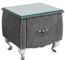 Casa Padrino Art Deco Nachttisch mit Schublade und Glasplatte Antik Grau / Silber 47 x 41 x H. 45 cm - Schlafzimmermöbel