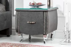 Casa Padrino Art Deco Nachttisch mit Schublade und Glasplatte Antik Grau / Silber 47 x 41 x H. 45 cm - Schlafzimmermöbel