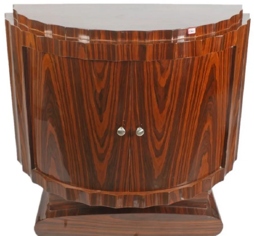 Casa Padrino Art Deco Nachttisch Braun 100 x 45 x H. 95 cm - Halbrunder Mahagoni Beistelltisch mit 2 Türen - Luxus Qualität