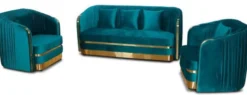 Casa Padrino Art Deco Samt Sessel Grünblau / Gold 80 x 78 x H. 80 cm - Wohnzimmer Sessel - Art Deco Wohnzimmer Möbel