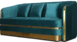 Casa Padrino Art Deco Samt Sofa Grünblau / Gold 180 x 78 x H. 80 cm - Wohnzimmer Sofa - Art Deco Wohnzimmer Möbel
