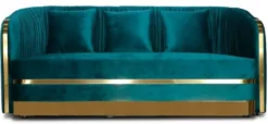 Casa Padrino Art Deco Samt Sofa Grünblau / Gold 180 x 78 x H. 80 cm - Wohnzimmer Sofa - Art Deco Wohnzimmer Möbel