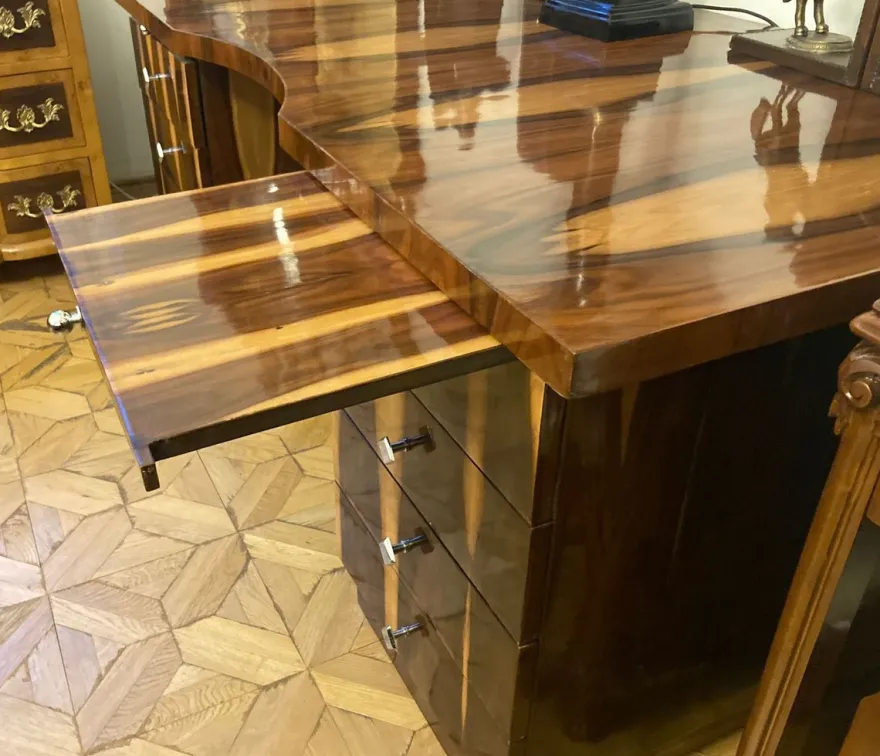 Casa Padrino Art Deco Schreibtisch Braun 180 x 90 x H. 81 cm - Massivholz Bürotisch - Computertisch - Büro Möbel - Luxus Möbel - Massivholz Möbel - Luxus Einrichtung - Büro Einrichtung