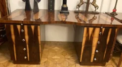 Casa Padrino Art Deco Schreibtisch Braun 180 x 90 x H. 81 cm - Massivholz Bürotisch - Computertisch - Büro Möbel - Luxus Möbel - Massivholz Möbel - Luxus Einrichtung - Büro Einrichtung