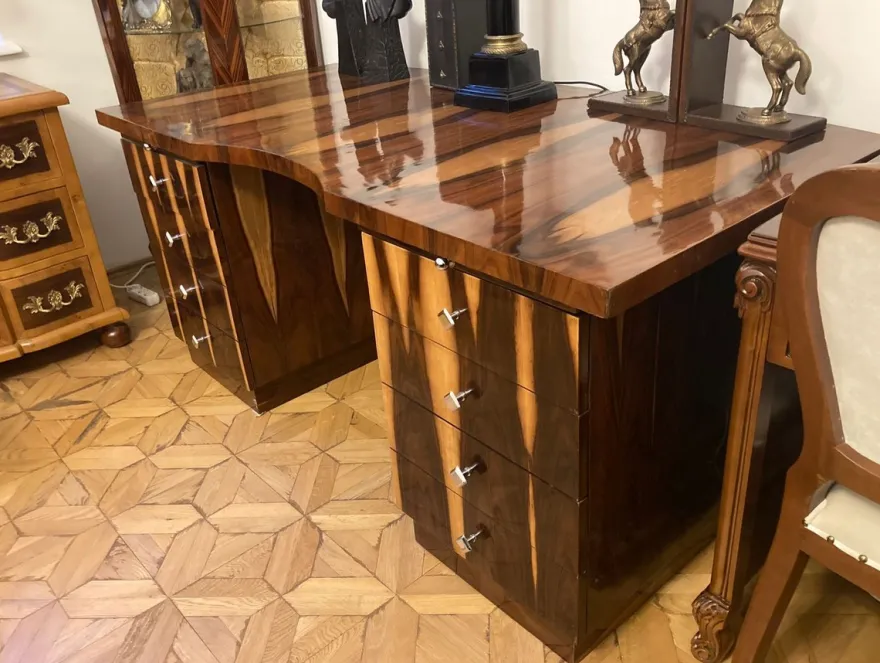 Casa Padrino Art Deco Schreibtisch Braun 180 x 90 x H. 81 cm - Massivholz Bürotisch - Computertisch - Büro Möbel - Luxus Möbel - Massivholz Möbel - Luxus Einrichtung - Büro Einrichtung