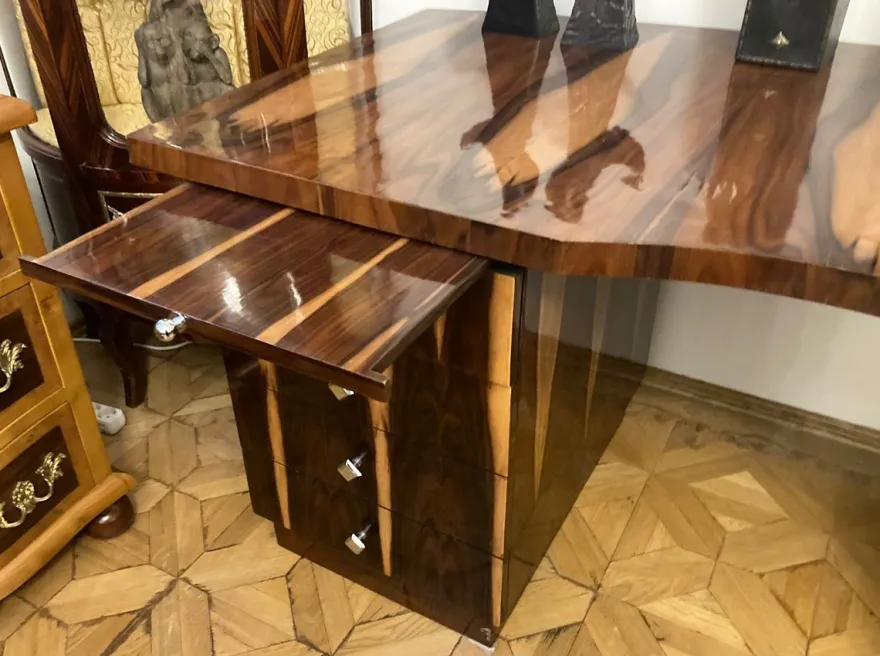 Casa Padrino Art Deco Schreibtisch Braun 180 x 90 x H. 81 cm - Massivholz Bürotisch - Computertisch - Büro Möbel - Luxus Möbel - Massivholz Möbel - Luxus Einrichtung - Büro Einrichtung