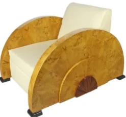 Casa Padrino Art Deco Sessel Weiß / Hellbraun 75 x 110 x H. 80 cm - Lounge Sessel - Art Deco Möbel - Luxus Qualität