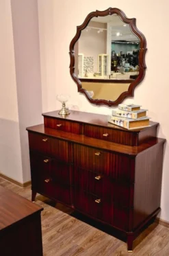 Casa Padrino Art Deco Spiegel Dunkelbraun 89 x 3 x H. 89 cm - Eleganter Mahagoni Wandspiegel - Garderoben Spiegel - Wohnzimmer Spiegel - Art Deco Möbel