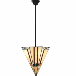 Casa Padrino Art Deco Tiffany Hängeleuchte Bunt / Schwarz H. 93 cm - Tiffany Leuchten