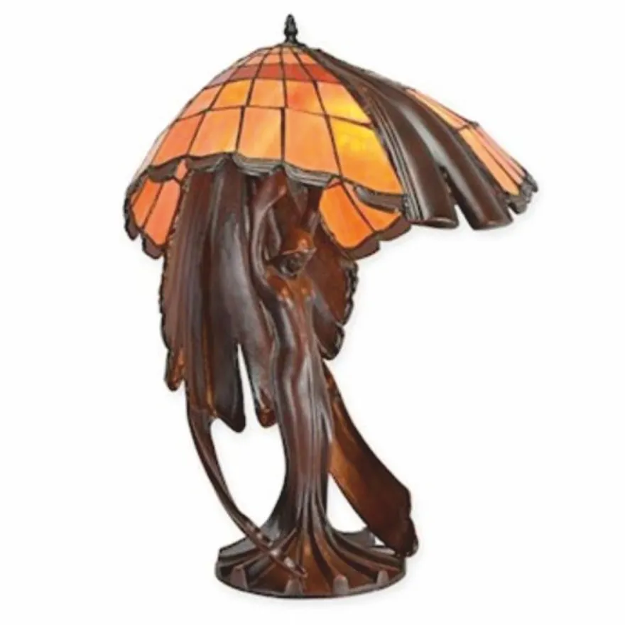 Casa Padrino Art Deco Tiffany Tischleuchte Braun / Orange H. 65 cm - Tiffany Leuchten