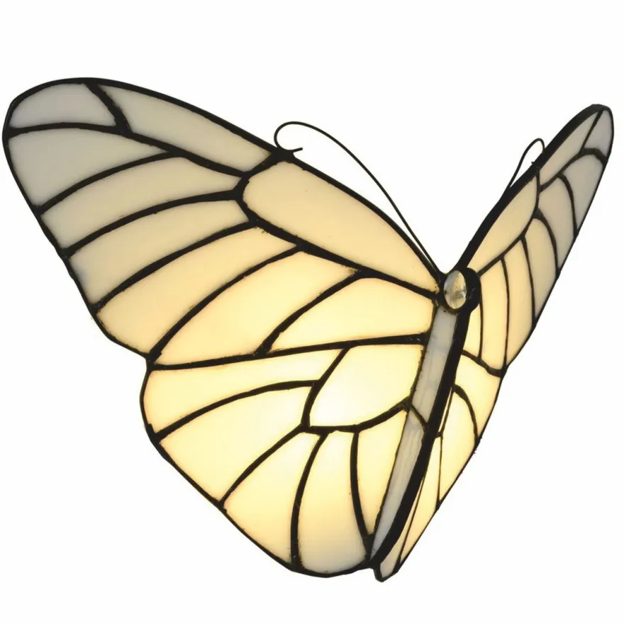 Casa Padrino Art Deco Tiffany LED Wandleuchte Schmetterling Weiß / Schwarz - Tiffany Leuchten