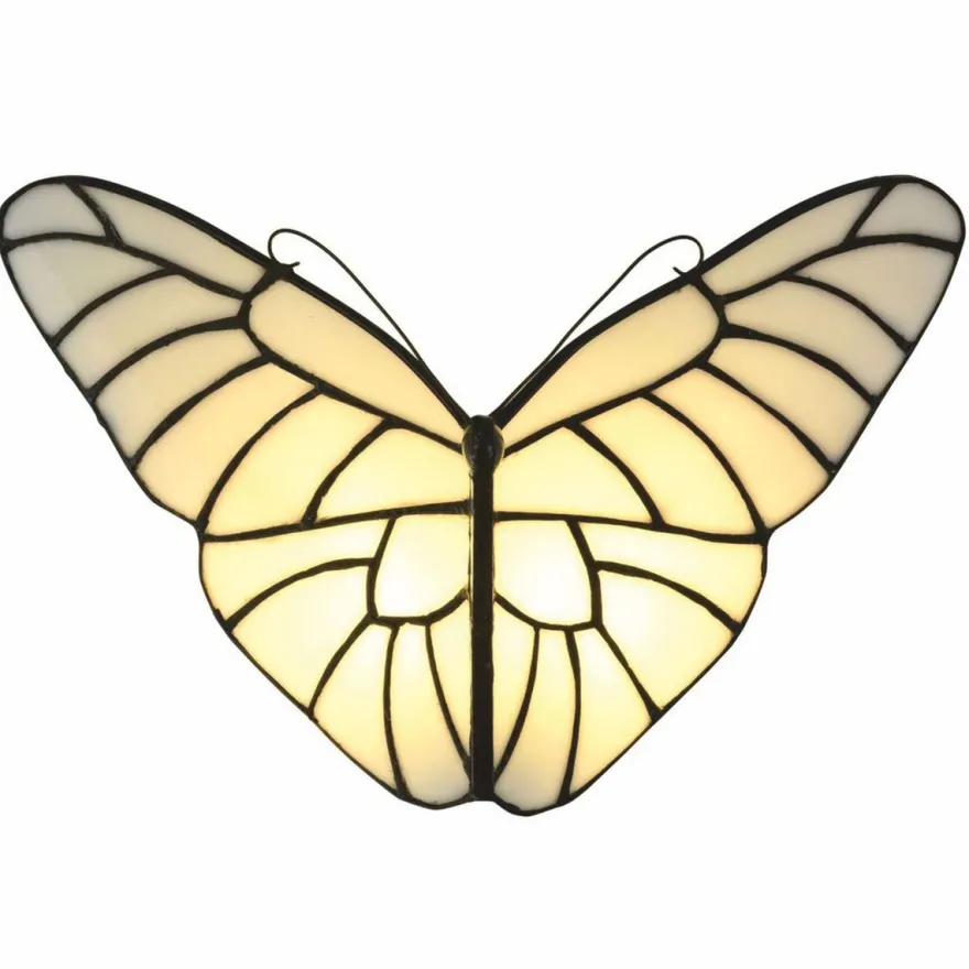 Casa Padrino Art Deco Tiffany LED Wandleuchte Schmetterling Weiß / Schwarz - Tiffany Leuchten