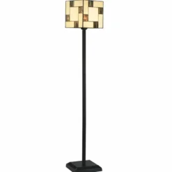 Casa Padrino Art Deco Tiffany Stehleuchte Creme / Schwarz H. 164 cm - Tiffany Leuchten