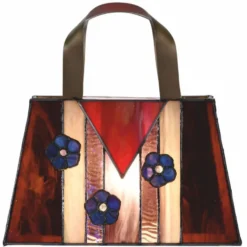 Casa Padrino Art Deco Tiffany Tischleuchte in Handtaschenform Rot / Gelb / Lila 26 cm