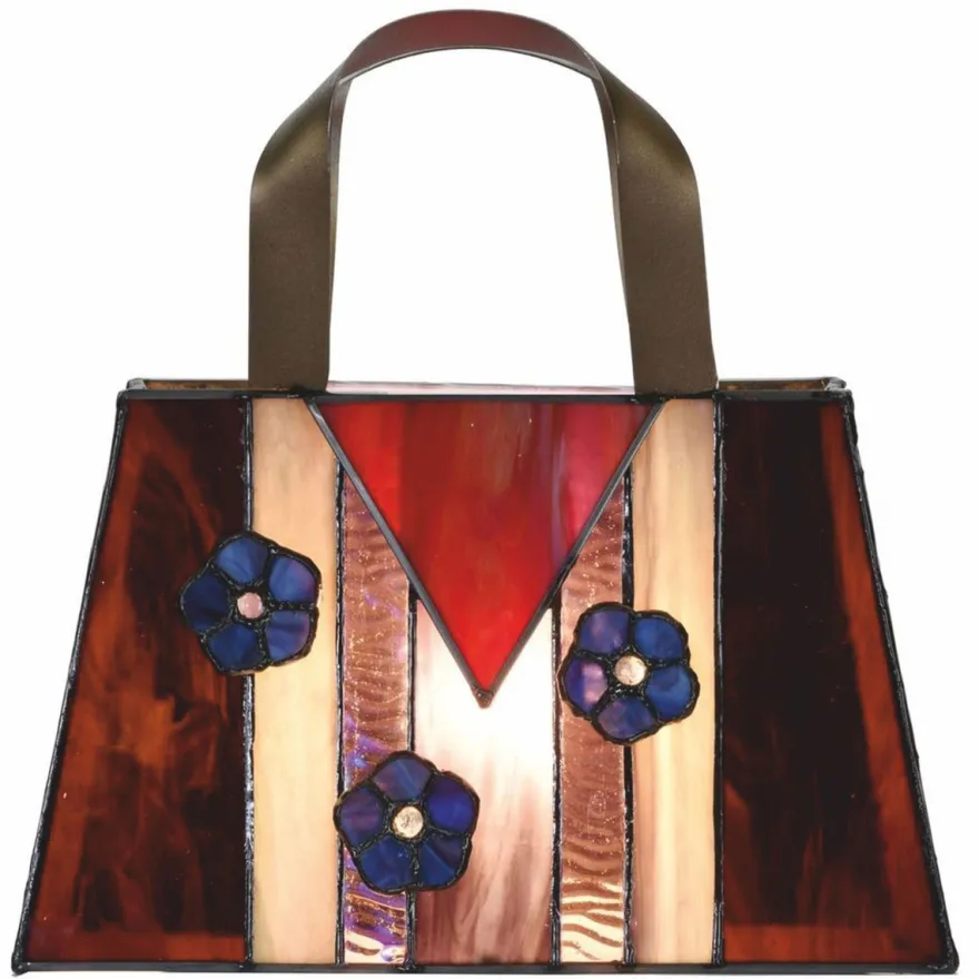 Casa Padrino Art Deco Tiffany Tischleuchte in Handtaschenform Rot / Gelb / Lila 26 cm