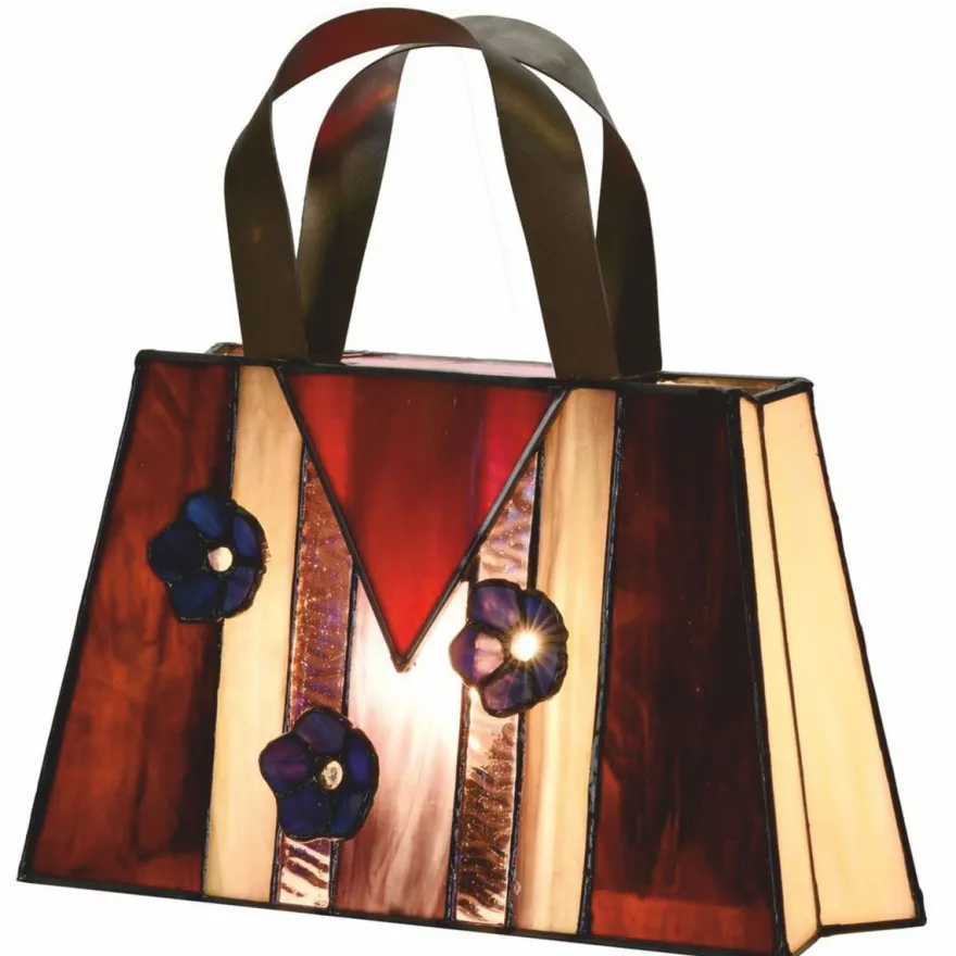 Casa Padrino Art Deco Tiffany Tischleuchte in Handtaschenform Rot / Gelb / Lila 26 cm