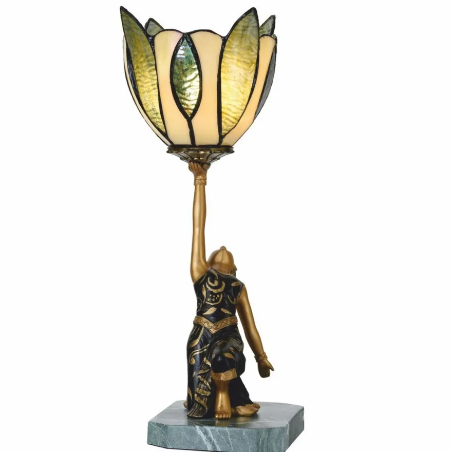 Casa Padrino Art Deco Tiffany Tischleuchte Dame Gold / Schwarz / Grün H. 38 cm
