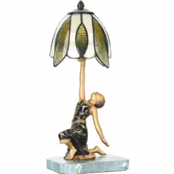 Casa Padrino Art Deco Tiffany Tischleuchte Dame Gold / Schwarz / Grün H. 38 cm