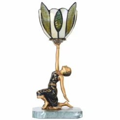 Casa Padrino Art Deco Tiffany Tischleuchte Dame Gold / Schwarz / Grün H. 38 cm
