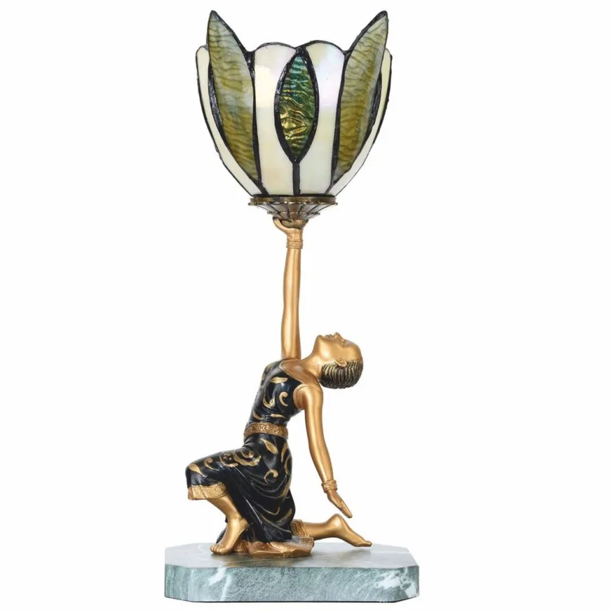 Casa Padrino Art Deco Tiffany Tischleuchte Dame Gold / Schwarz / Grün H. 38 cm