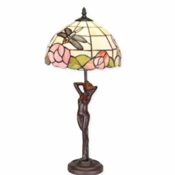 Casa Padrino Art Deco Tiffany Tischleuchte Braun / Bunt H. 55 cm - Tiffany Leuchten