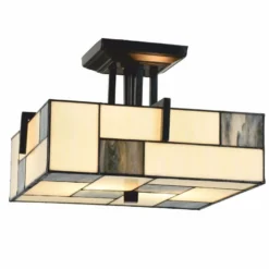 Casa Padrino Art Deco Tiffany Deckenleuchte Creme / Schwarz 35 cm - Tiffany Leuchten