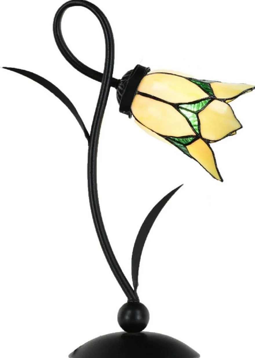 Casa Padrino Art Deco Tiffany Tischleuchte Schwarz / Gelb / Grün H. 40 cm - Tiffany Leuchten