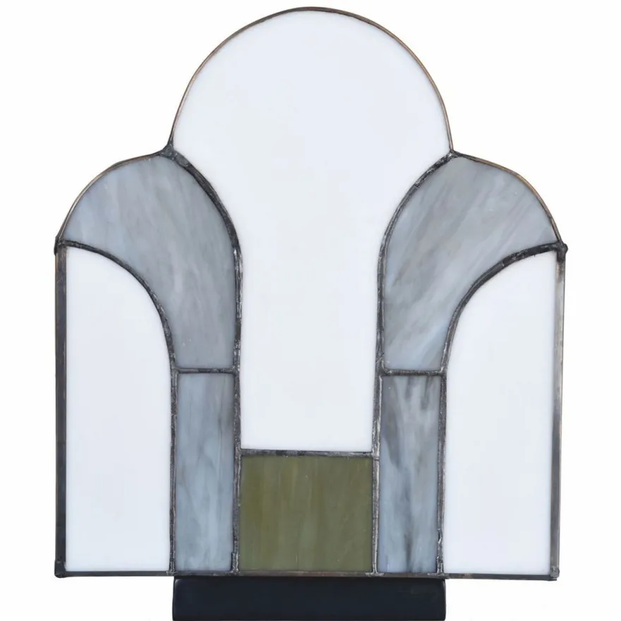 Casa Padrino Art Deco Tiffany Tischleuchte Weiß / Blau-Grau / Grün / Schwarz H. 28,5 cm