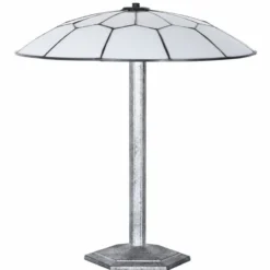 Casa Padrino Art Deco Tiffany Tischleuchte Weiß / Schwarz / Silber H. 48 cm - Tiffany Leuchten