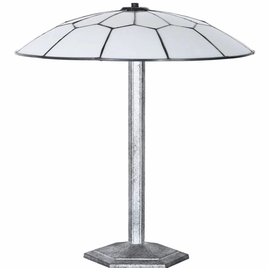 Casa Padrino Art Deco Tiffany Tischleuchte Weiß / Schwarz / Silber H. 48 cm - Tiffany Leuchten