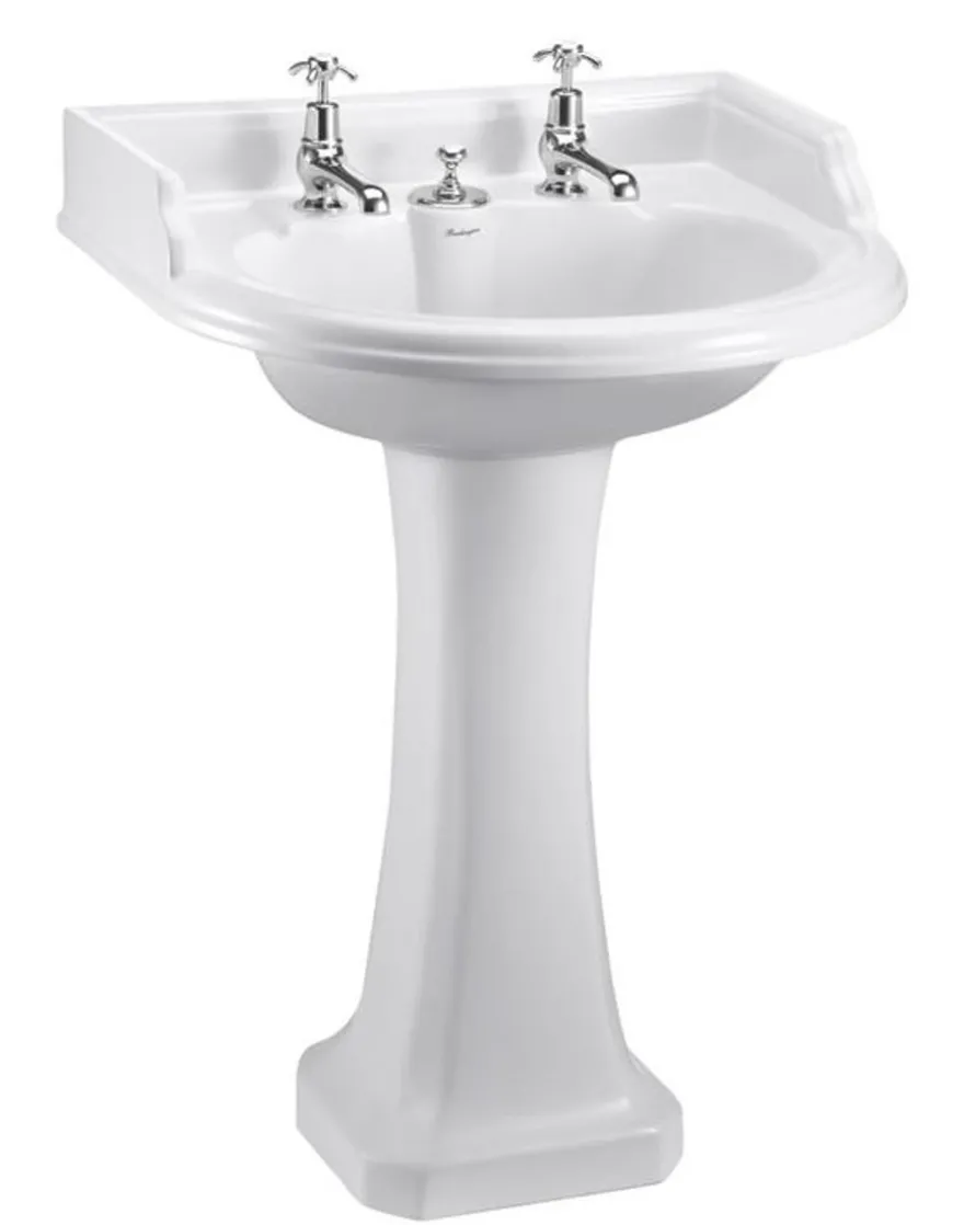 Casa Padrino Art Deco Waschbecken mit 2 Hahnlöchern - Porzellan Waschbecken in Weiß, 65 x 57,5 x 92 cm