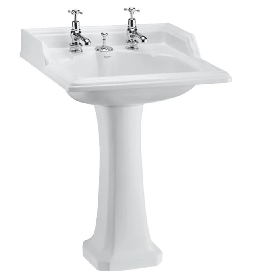 Casa Padrino Art Deco Waschbecken mit 2 Hahnlöchern - Luxuriöses Porzellan Waschbecken in Weiß, 65 x 57,5 x 92 cm