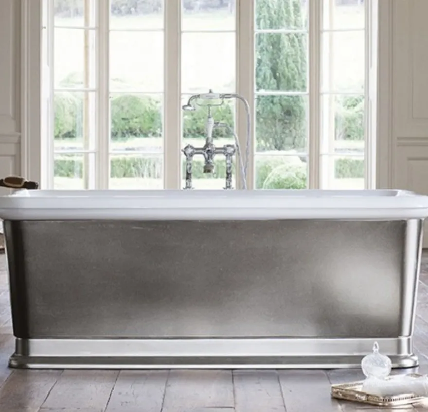 Casa Padrino Badewanne freistehend rechteckig 1800mm BLon Silber - Freistehende Retro Antik Badewanne