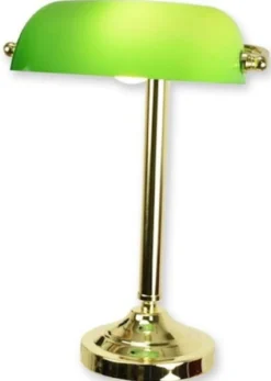 Casa Padrino Banker Schreibtischleuchte Gold / Grün 27 x 23 x H. 40,5 cm - Messing Tischleuchte mit Glas Lampenschirm - Banker Lampe