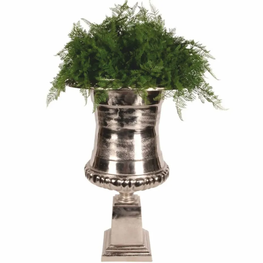 Casa Padrino Barock Aluminium Blumentopf Silber H. 71 cm - Barock Deko Accessoires