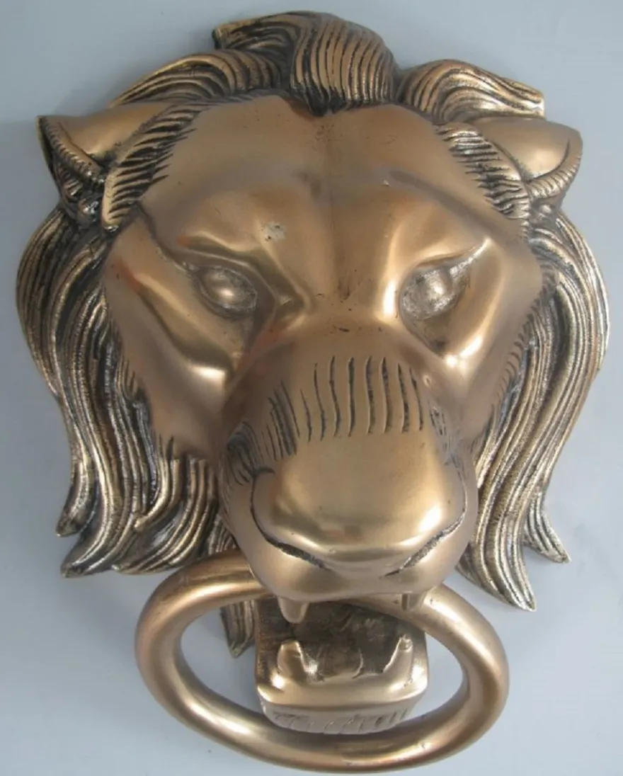 Casa Padrino Barock Aluminium Türklopfer Löwe Bronze H. 40 cm - Barock Deko Accessoires