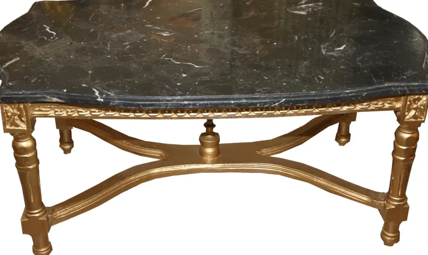 Casa Padrino Barock Antik Couchtisch Gold mit schwarzer Marmorplatte 96 x 58.5 cm - Limited Edition - Antik Look