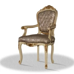 Casa Padrino Barock Armlehnen Esszimmerstuhl Creme Gold Silber
