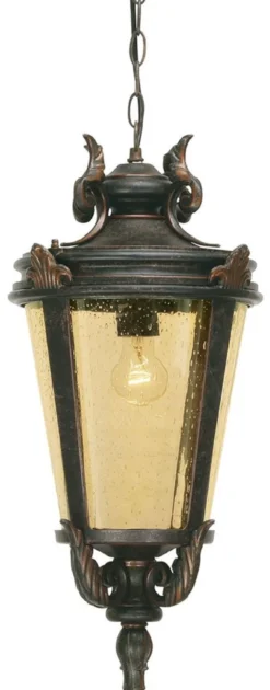 Casa Padrino Barock Außenhängeleuchte Antik Schwarz / Bronze / Bernsteinfarben Ø 28 x H. 56 cm - Nostalgische Balkon Garten Terrassen Außenleuchte - Nostalgische Außenbeleuchtung
