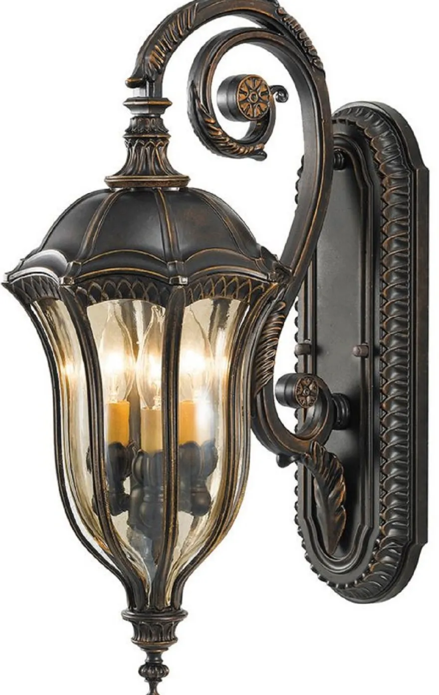 Casa Padrino Barock Außenwandleuchte Braun / Bronze / Gold 24,1 x 35,6 x H. 57,8 cm - Elegante Balkon Garten Terrassen Außenleuchte - Außenbeleuchtung im Barockstil