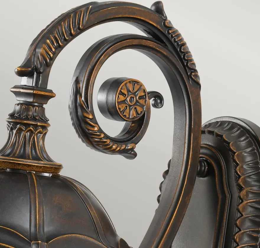 Casa Padrino Barock Außenwandleuchte Braun / Bronze / Gold 24,1 x 35,6 x H. 57,8 cm - Elegante Balkon Garten Terrassen Außenleuchte - Außenbeleuchtung im Barockstil