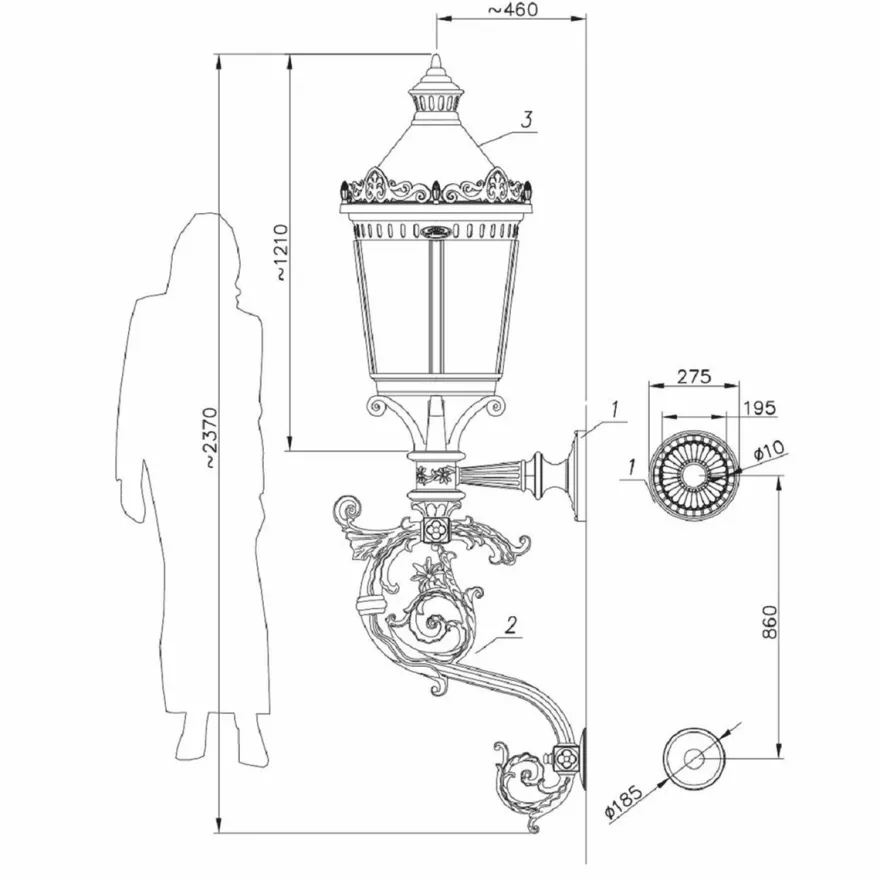 Casa Padrino Barock Außenwandleuchte Schwarz H. 237 cm - Riesige Garten Außenleuchte