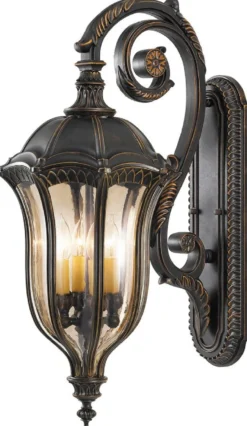 Casa Padrino Barock Außenwandleuchte Braun / Bronze / Gold 30,5 x 45,7 x H. 76,2 cm - Elegante Balkon Garten Terrassen Außenleuchte - Außenbeleuchtung im Barockstil