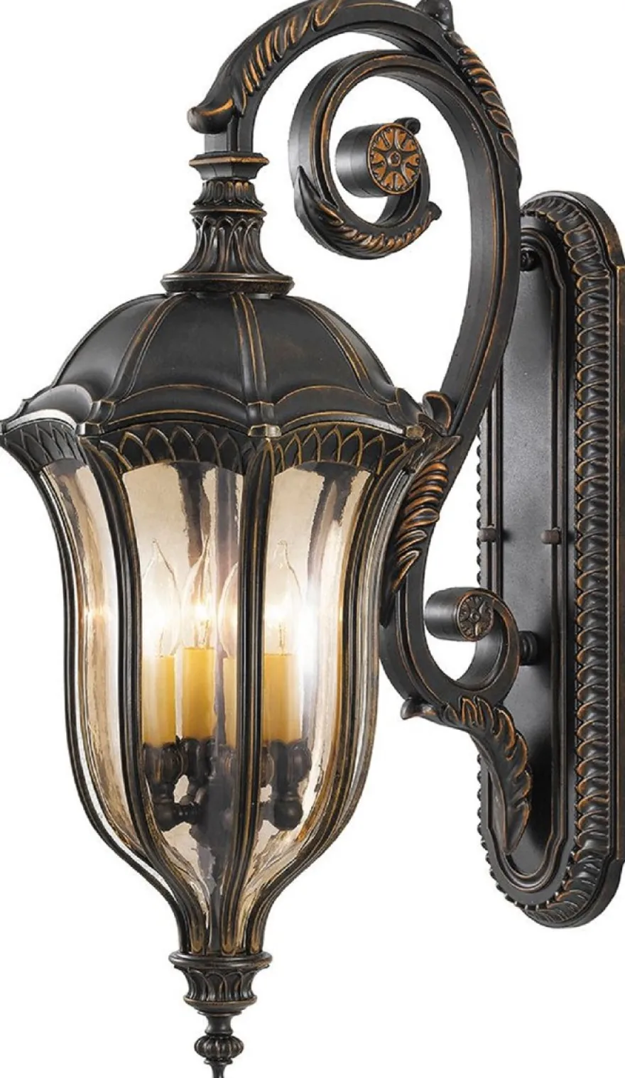 Casa Padrino Barock Außenwandleuchte Braun / Bronze / Gold 30,5 x 45,7 x H. 76,2 cm - Elegante Balkon Garten Terrassen Außenleuchte - Außenbeleuchtung im Barockstil