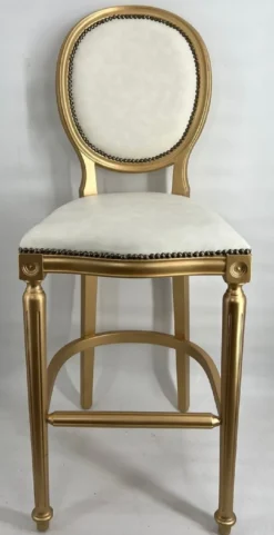 Casa Padrino Barock Barstuhl Hellgrau / Gold - Handgefertigter Massivholz Barhocker mit edlem Samtstoff - Barock Bar Möbel - Edel & Prunkvoll
