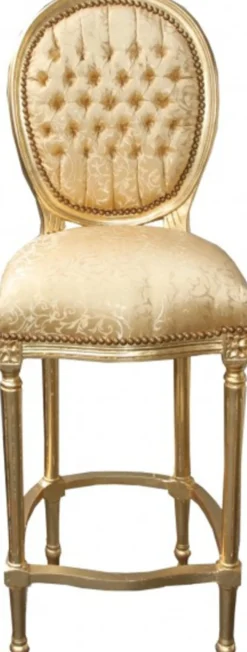 Casa Padrino Barock Bar Stuhl Gold Muster / Gold - Hochstuhl Barstuhl Barhocker - Club Möbel